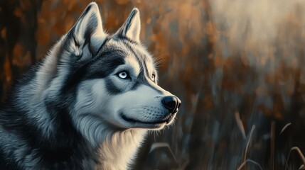 Obraz premium Majestic Siberian Husky Dog Portrait Winter Fur Canine Eyes