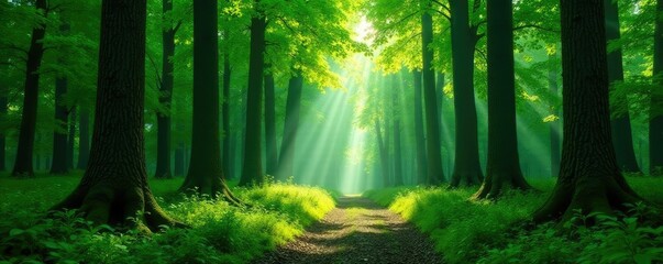 Obraz premium Verde escondido con ?rboles altos y ra?ces visibles, greenery, wilderness, forest life