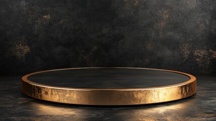 Obraz premium Elegant Gold Podium on Dark Textured Background for Product Showcase