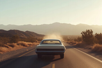 Obraz premium Vintage Car on Desert Highway