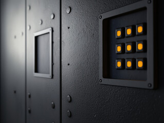 sci fi military bunker with reinforced cement and digital keypad