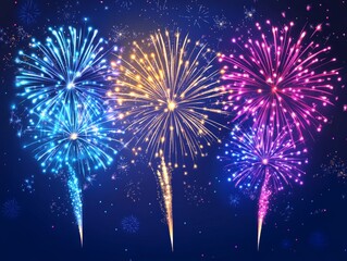 Colorful Fireworks Display Against Dark Night Sky in Celebration