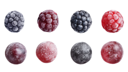 Frozen assorted berries isolated on white background 
