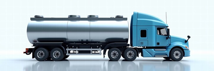 A blue water delivery truck with a metallic tanker, perfect for showcasing logistics and transportation in water supply services.