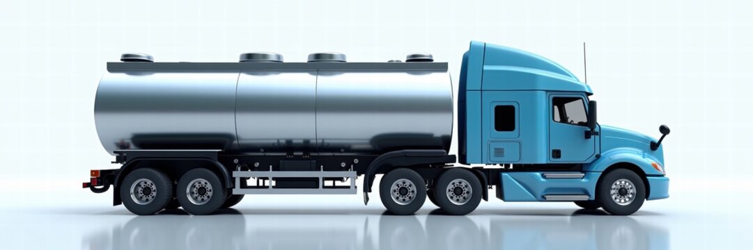A blue water delivery truck with a metallic tanker, perfect for showcasing logistics and transportation in water supply services.