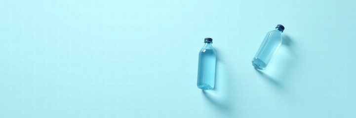 Two stylish water bottles on a soft blue background symbolize hydration and wellness, ideal for marketing water delivery services and health-focused branding.