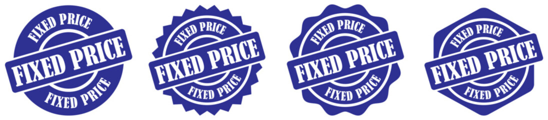 Obraz premium Fixed price rounded badge collection set on white background. Fixed price symbol in badge shape. Stable price icons set in different style. Retail fixed price tag in vector form. Vector illustration 