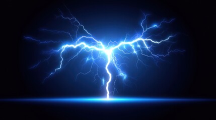 Bright blue lightning strike on dark background.