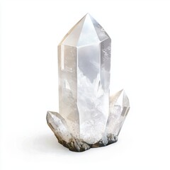 White quartz crystal isolated on white background