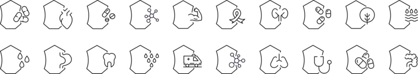 Health, Water, Tree Minimalistic Images Drawn with Thin Line. Collection of Various Design Elements that Can Be Used for Apps, Articles, Web Sites, Social Media