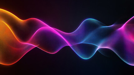 Colorful abstract wave lines create dynamic and vibrant pattern against dark background, showcasing blend of orange, pink, and blue hues