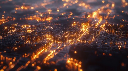 Obraz premium Futuristic Cityscape at Night: A Digital Metropolis Glowing with Innovation