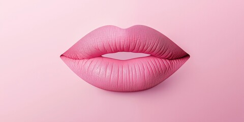 Pink lips with matte lipstick on a soft pastel pink background