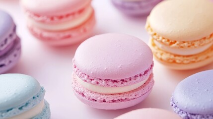 Pastel-colored French macarons close up
