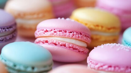 Obraz premium Pastel-colored French macarons close up