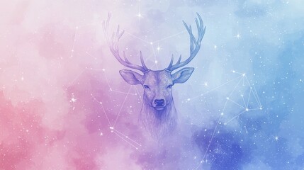Ethereal Deer with Antlers in Cosmic Galaxy Background