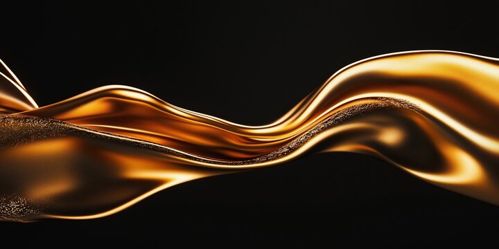 Abstract golden metallic waves with smooth reflective textures on a dark background