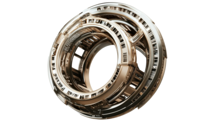 Futuristic metallic ring structure with intricate isolated on white background 
