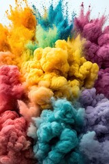 Fototapeta premium A vibrant explosion of colorful powder clouds, creating a dynamic and artistic display in a rainbow of hues.