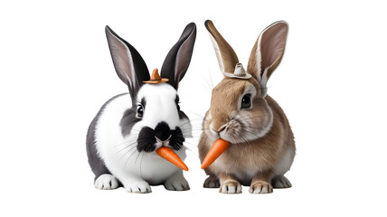 Fototapeta premium Adorable Rabbits Sharing Carrot Transparent Image