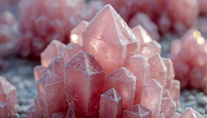 Pink crystals with frost in outdoor setting