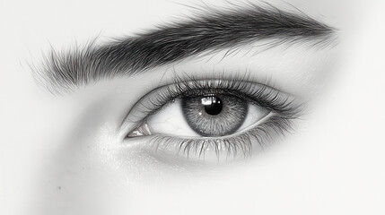close up of detailed human eye, showcasing intricate features and textures. image highlights eyelashes, eyebrow, and iris, creating striking