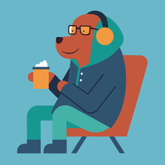 Dog wearing glasses drinking coffee
