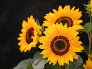 Fototapeta premium Bright Sunflowers in Bloom Against a Dark Background