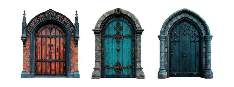 Set of ornate gothic door isolated on transparent background - Powered by Adobe