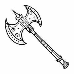 Detailed Line Art of Medieval Battle Axe Design for Fantasy Illustration and Weaponry Concept Art