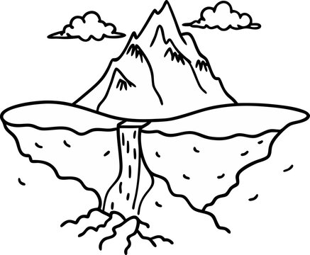 black and white mountain waterfall landscape clip art preview