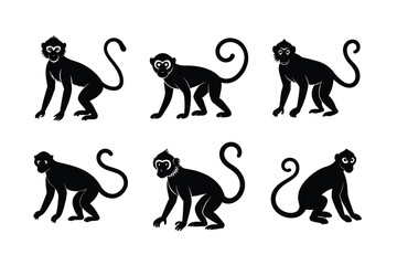 set of monkey silhouette on white background