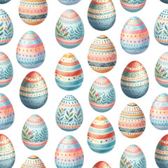 Seamless vector pattern with with big watercolor easter eggs