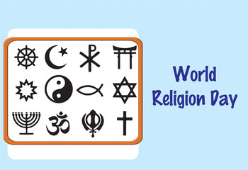 Religious symbols and Signs Set. Religion and Faith Icons. Islam, Christianity, Judaism, Buddhism, , Hinduism. World religion day post.