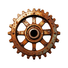 Rusty old cog wheel isolated on a transparent background.