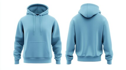 Light blue hoodie mockup front and back template on white background