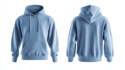 Light blue hoodie mockup front and back template on white background