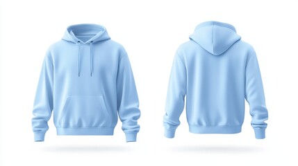 Light blue hoodie mockup front and back template on white background