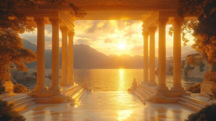 Ancient Gazebo Sunset Sea View