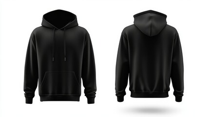 Black hoodie mockup front and back template on white background