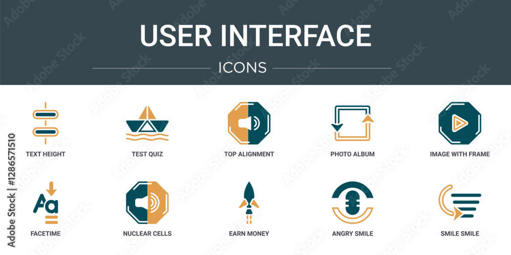 Wall mural set of 10 outline web user interface icons such as text height, test quiz, top alignment, photo albu