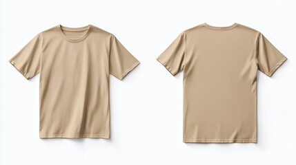 Beige t-shirt mockup front and back template on white background