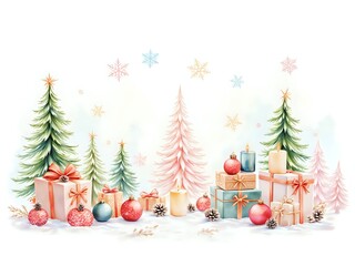 Fototapeta premium Festive winter scene with gifts and decorations