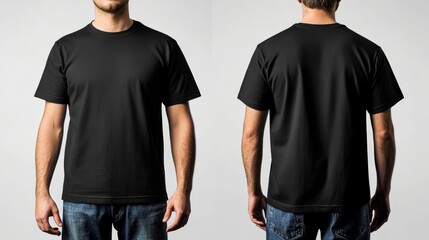 Black t-shirt mockup front and back template on white background