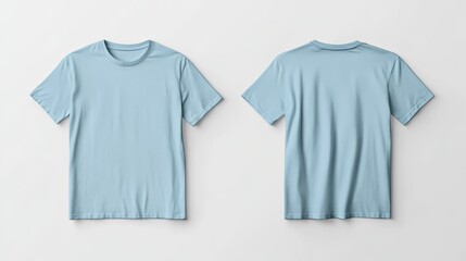 Light blue t-shirt mockup front and back template on white background