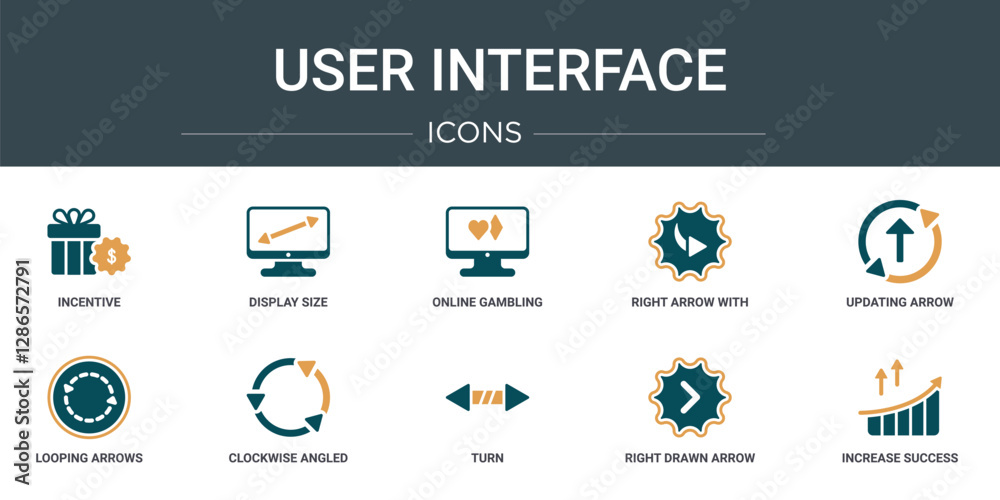 Poster set of 10 outline web user interface icons such as incentive, display size, online gambling, right a