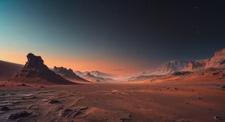 Obraz premium Mars Planet Surface View with Atmospheric Glow and Dark Background