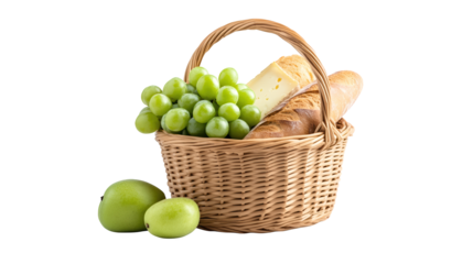 A bountiful basket of fresh fruits and artisanal bread, healthy delicious treat