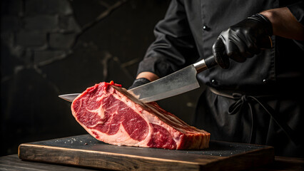 Premium Marbled Steak – Expert Butcher Slicing High-Quality Beef