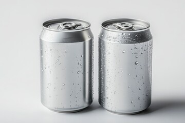 The image features two white aluminium cans, one with a capacity of 500ml and the other 330ml, both isolated on a clean white background